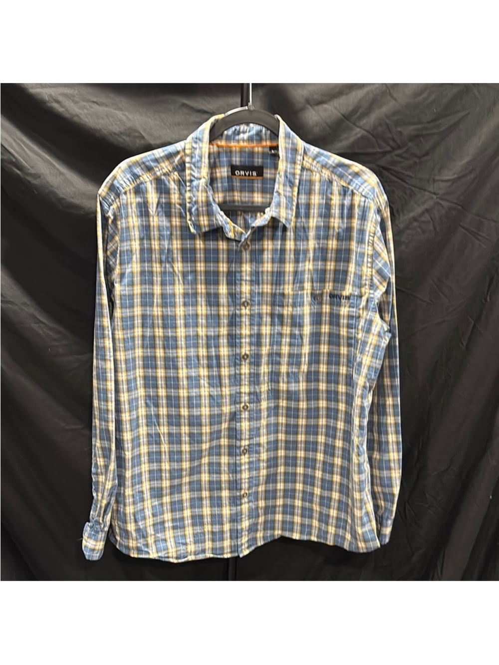 Orvis Blue and Cream Plaid Casual Button-Down Shirt